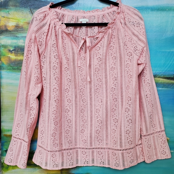 hinge Tops - Hinge Lace Long Sleeve Romantic Tie Front Blouse